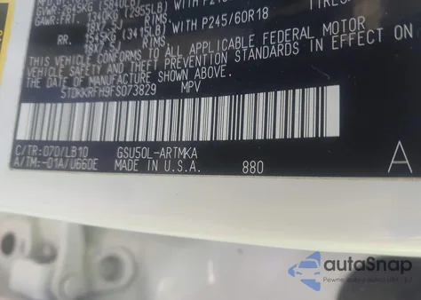 2015 Toyota Highlander Xle V6 from USA, damaged, VIN 5TDKKRFH9FS073829